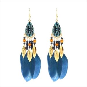 Boho Feather Dangle Drop Earrings